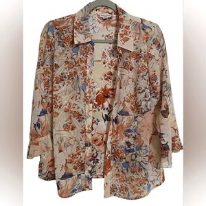 WOMEN'S REBECCA MALONE LIGHT PINK LONG SLEEVE FLORAL BUTTON DOWN BLOUSE SIZE P